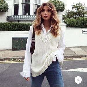 H&M Cream V-Neck Sweater Vest